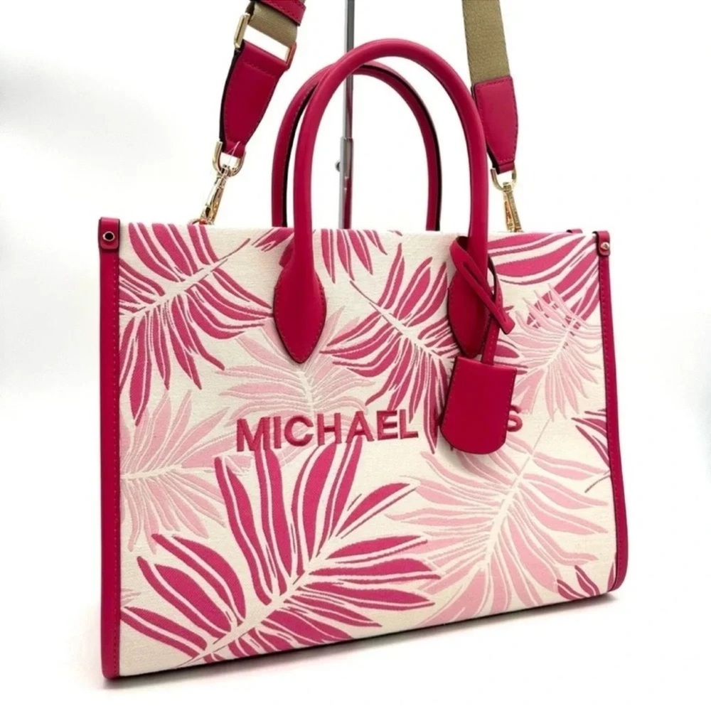 Michael Kors Medium Mirella Tote Bag Electric Pink Multi - Picture 3 of 11
